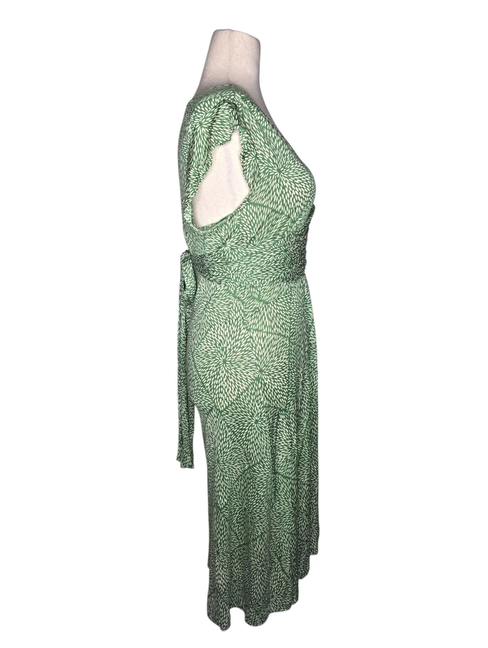 Banana Republic Silk Linen Dress Green White Print V Neck Tie Back L Tall - Picture 5 of 8